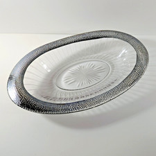 Art Deco Oval Glass Dish Cut Starburst Silver rim picture