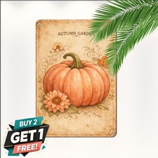 Autumn Pumpkin & Floral Harvest Sign Rustic Fall Metal Wall Plaque 8x12 picture