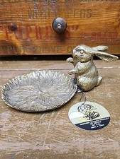 Vtg NOS Gatco Solid Brass Bunny Rabbit Leaf Dish Trinket Holder Ashtray picture