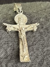 925 Sterling Silver Crucifix Cross Pendant Catholic Religious Jesus 1.5” picture