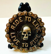 Vintage 1978 MM Limited Chicago Biker Skull Pin Emblem Ride To Live Live To Ride picture