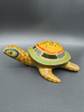 VTG Sermel Tonala Paper Mache Turtle Handpainted Mexico Bird Floral Folk Art picture