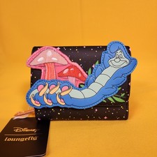 Loungefly Disney Alice in Wonderland Caterpillar Mushroom Fuzzy Flap Wallet NEW picture