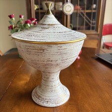 Vintage Royal Haeger Gold Tweed 22K Gold Lidded Pedestal Compote picture