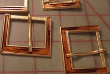 4 Large Fine Italian Metal And Enamel Buckles Gold Topaz Brown Enamel 1-1/8