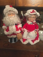 Vintage Santa & Mrs Claus Dolls 14” Crochet Christmas Pair 1991 Christmas Decor picture