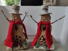2 Snowman Winter Christmas Decoration Figurine's With Scarf-Lights Up picture