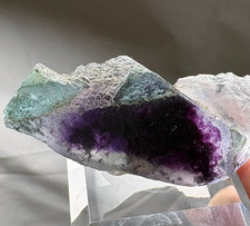 Natural Bi-Color Phantom Fluorite Cluster Rare Specimen Raw Mineral w/ Stand picture