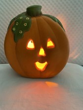 jack o lantern light Ceramic Lights Up And Blinks.  6” Tall Vintage Halloween picture