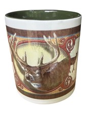 Vintage Bob Schmidt Deer Deco Buck Hunting Ceramic Coffee Mug White Brown picture