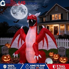 Halloween 8FT Inflatable Dragon with LED Red Flame Blow Up Yard Outdoor Decor picture