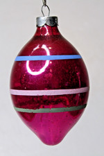 Vintage pre WWII Glass Striped Large DROP Christmas Ornament Corning Hot Pink picture