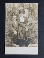Vintage RPPC Couple Portrait Woman Hat Man Suit Early 1900s Real Photo Postcard picture