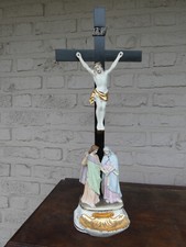 Antique Belgian vieux andenne bisque porcelain Crucifix calvary holy water font picture