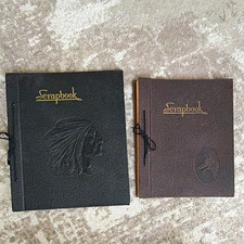 Lot of 2 Vintage 1940s Lace-Up Scrapbooks Embossed Covers Black. Brown unused picture