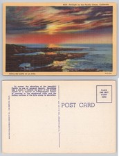 Vintage La Jolla Cliffs Twilight Sunset Linen Postcard Pacific Ocean California picture