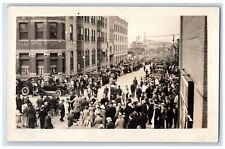 1910's Large Downtown Crowd Movie Poster Gathering RPPC Unposted Photo Postcard picture