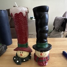 Two Vintage Snowmen Candles Christmas Decorations picture