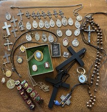 Vintage Lot of Catholic Religious Christian Medals Crosses Rosary Jewelry Italy picture