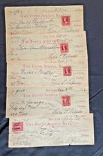 1898 Spanish American War Era Check Lot (5) Revenue Stamps Fifth Avenue Bank NY picture