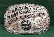 Vintage Huge 2015 Arizona Jr HS Rodeo Champion Tie Down Roper Trophy Belt Buckle picture