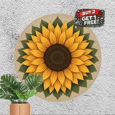 Radial Sunflower Floral Petals Round Tin Sign Dark Botanical Home Decor 8x8 In picture
