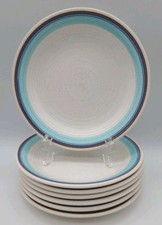 7 Vtg Franciscan Malibu Desert Plates Bread Appetizer Blue Brown Rings Stoneware picture