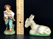 VINTAGE WEST GERMANY PAPER MACHE NATIVITY 5INCH SCALE BAGPIPER SHEPHERD DONKEY picture
