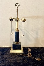 Vintage MCM Brass, Metal & Marble Dual Socket Table Lamp with Original Finial picture