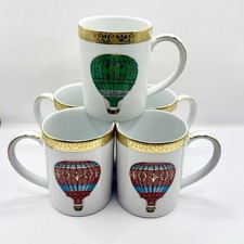 Vtg Royal Gallery Gold Buffet Hot Air Balloon Mugs Federated Dept Stores 5 Set picture
