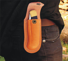 HANDMADE LEATHER GENIUNE ITALIAN VERTICAL SHEATH FOLDING POCKET KNIFE BUCK 110 picture