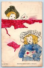 Buffalo Montana MT Postcard Valentine Girl With Letter Handpainted Art c1910's picture