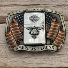 Vtg 1996 Harley Davidson Zippo American Legend Eagle USA Flag Belt Buckle NIB picture