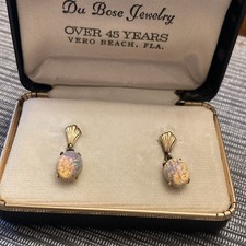 Vintage Oval White Opal Stud Earrings screw back 12k gf WHTT co mark stunning picture