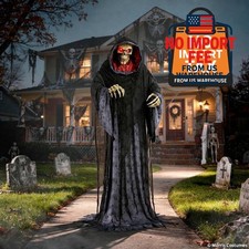 Animated Light-Up Rising Skeleton Reaper in Hooded Cloak HalloweenDecoration 6ft picture