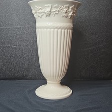 WEDGWOOD TRUMPET VASE Etruria Barlaston Queensware 8.5” White Embossed Grapes picture