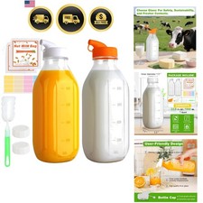 32 Oz Glass Milk Bottles with Lids，1 Quart Juice Drinking Jugs picture