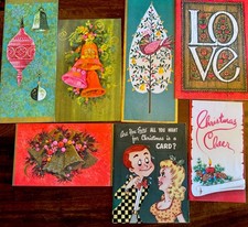 Lot of 7 Vintage MCM Holiday/Christmas Cards 1950s/1960s Mod Groovy Unused picture