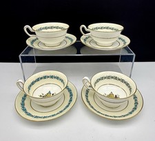 Wedgwood Bone China Appledore Urn Wide Teacup & Saucer Cream Border - Set 4 picture