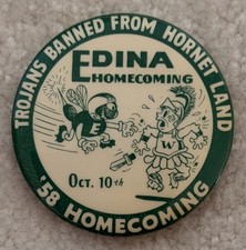 Vintage 1958 Edina MN High School Football Homecoming Pinback Button : 2 3/16