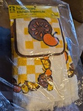 Vintage NOS 1970s usa Olives Fall Kitchen Towels Set 3 Lot Orange Brown NWT MCM picture