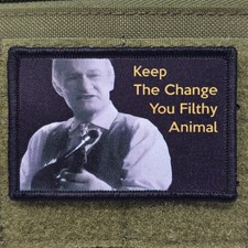 Keep The Change Patch Moral Tactical Meme Filthy Animal USA Flag Hook & Loop 3x2 picture