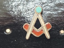 Vintage Sterling Silver Indian Handmade Masonic Freemason Turquoise Coral Lapel picture