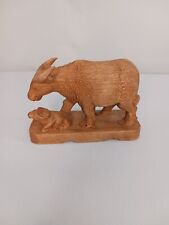 Hand Carved Wooden Scuplture Sheep Ram Goat With Kid  picture