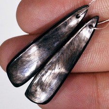 38 Cts Natural Hypersthene Gemstone Cabochon Earrings Pair 38x9mm #P2289 picture