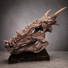 Dracorex Hogwartsia Skull || Life Size || Replica Fossil || Burned Oak Base picture