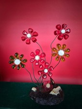 MCM Acrylic Wire Daisy Flower Bouquet Art Sculpture Translucent Red Green VTG picture