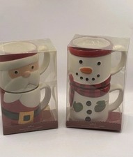 New Hallmark Stackable Ceramic Santa & Snowman Holiday Coffee Mug Gift Sets 2021 picture