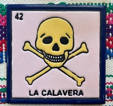 La Calavera Tile , Loteria , The Skull 6”x6” Clay, Backsplash , Mex. Loteria picture