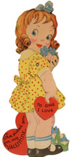 Vintage Valentine Bashful Girl Flowers I've Picked You for My Mechanical c1940s picture